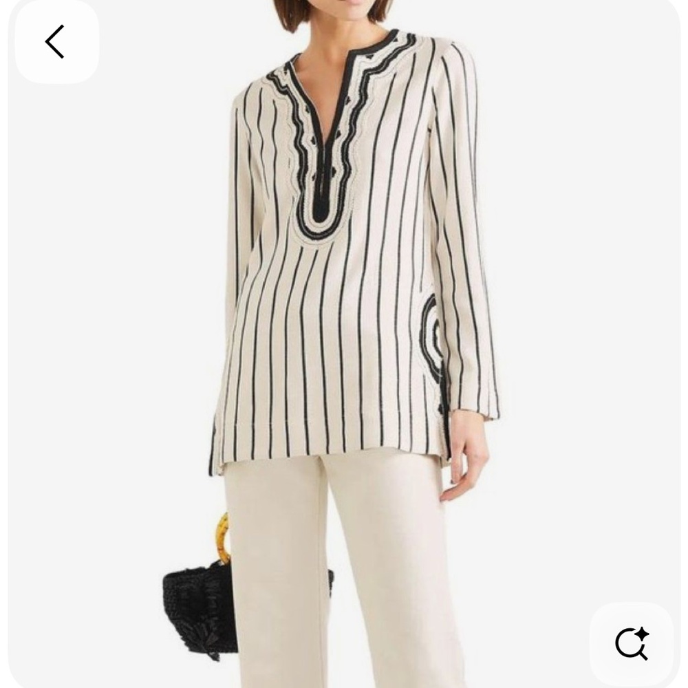 NWT TORY BURCH TUNIC IVORY/BLACK FILIPA RAYON SLUB STRIPE SIZE 8